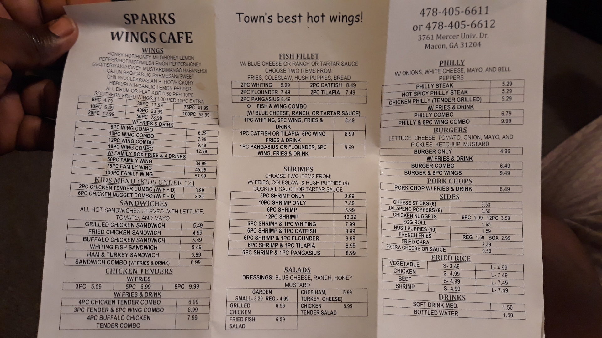Sparks Wing Cafe Menu