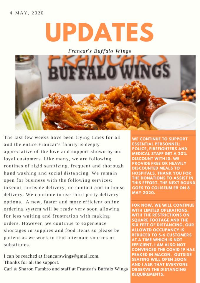 Francar's Buffalo Wings 1365 Linden Ave, Macon