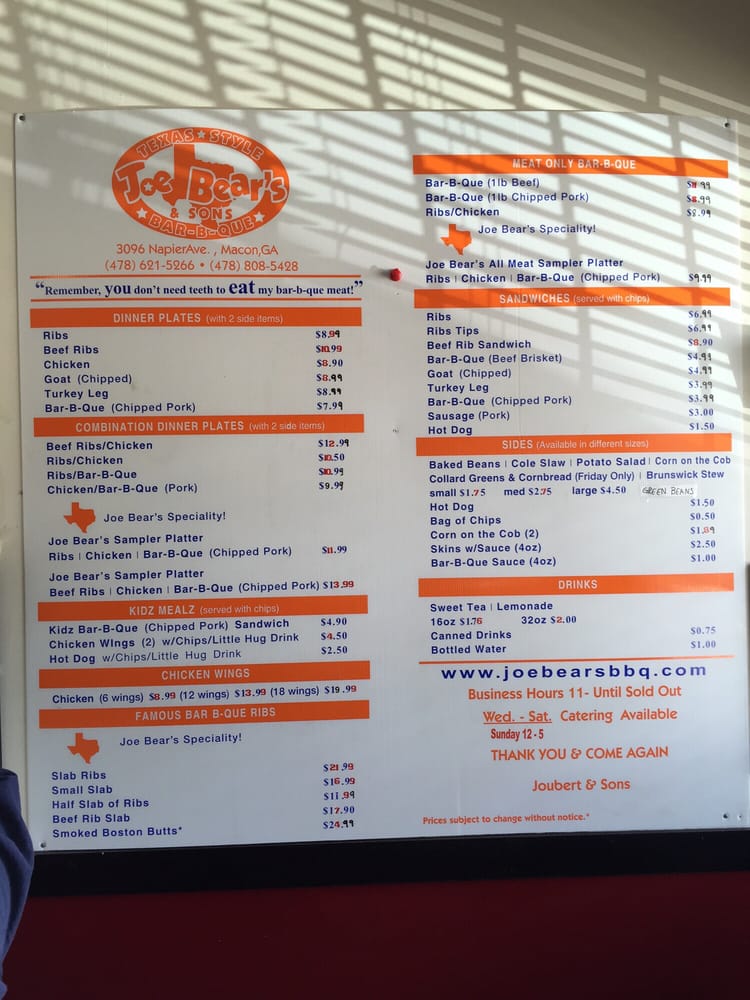Joe-Bear & Sons Texas BBQ 3096 Napier Ave, Macon