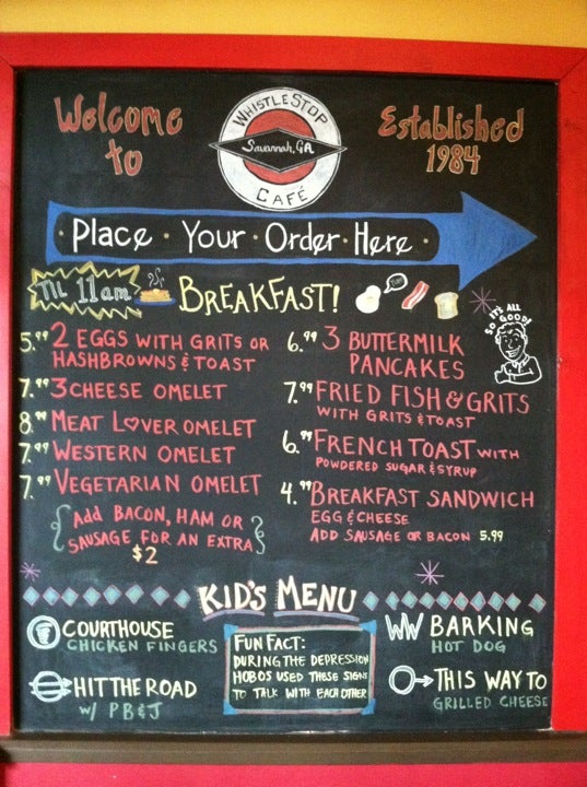 Whistle Stop Cafe Menu