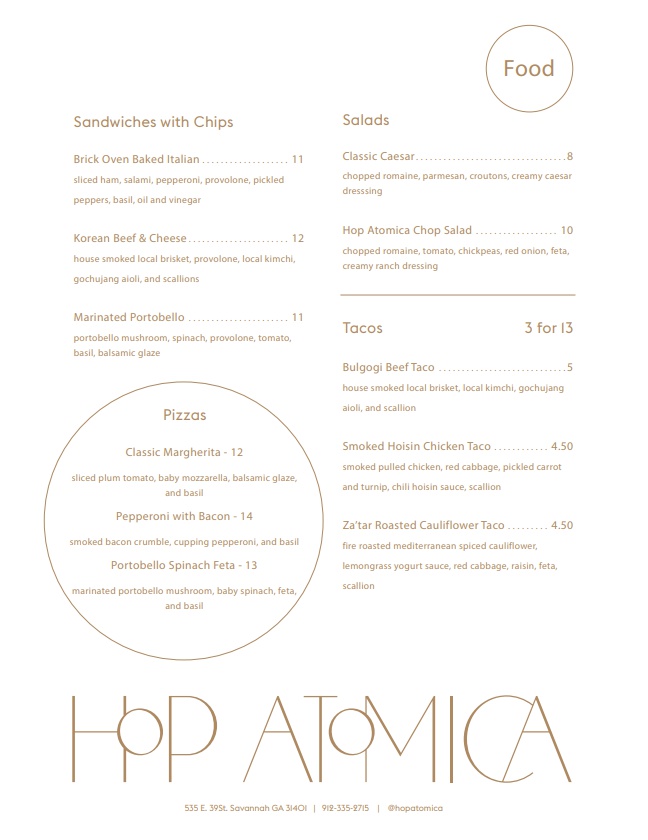 Hop Atomica Menu