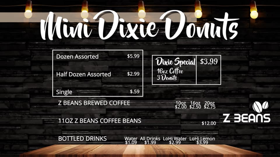 Mini Dixie Donuts Menu