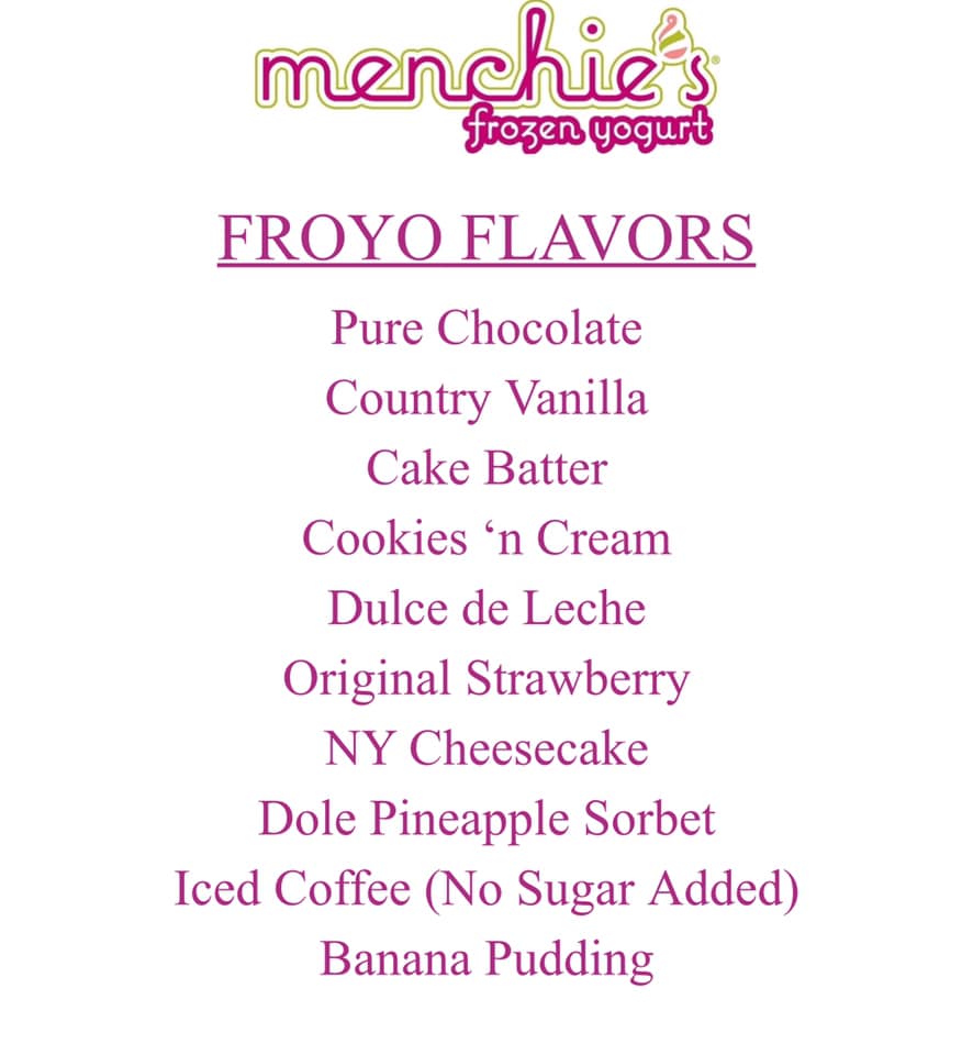 Menchie's Frozen Yogurt Menu