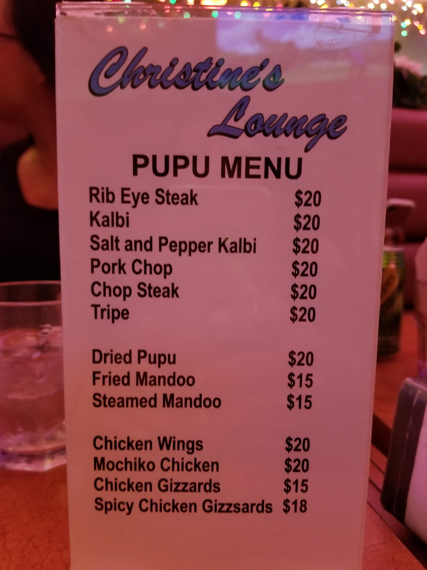 Christine's Lounge Menu