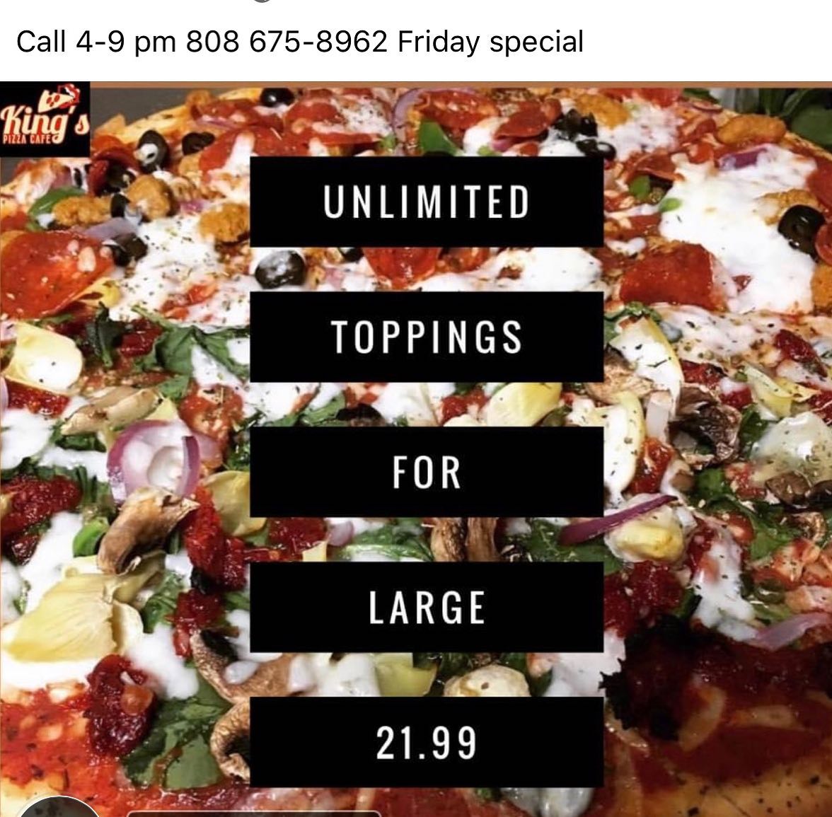 Kings Pizza Cafe 746 Kapahulu Ave, Honolulu