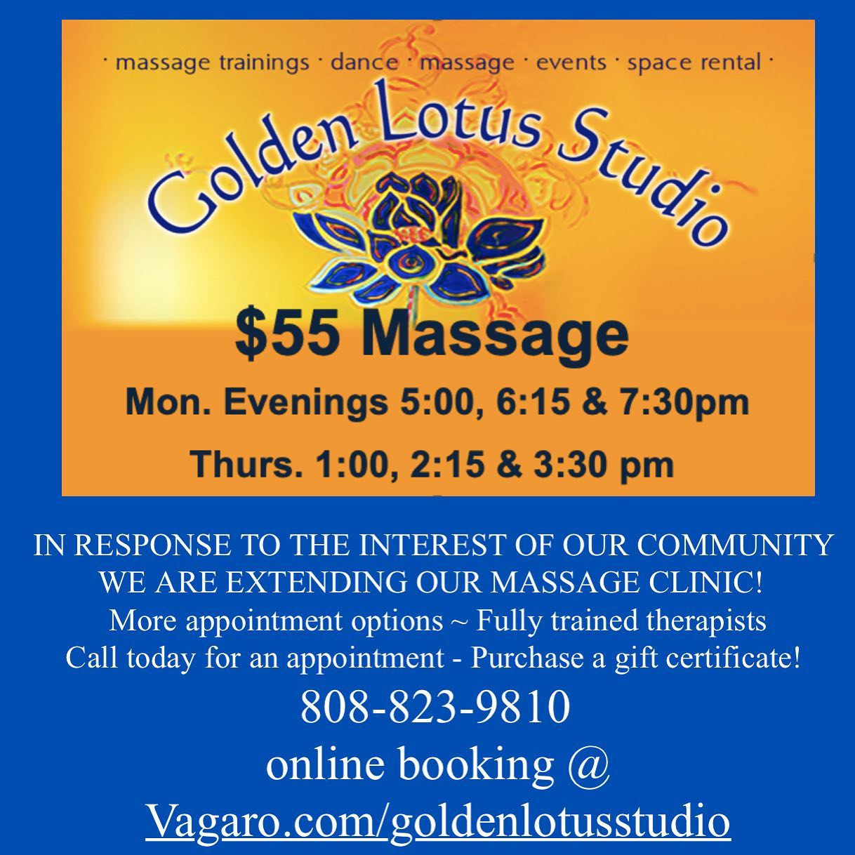 Golden Lotus Studio and Massage trainings Kauai 4, 941 A Kuhio Hwy, KapaÊ»a Hawaii 96764