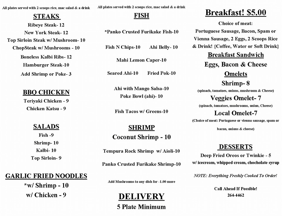 Kai’s Kitchen Menu