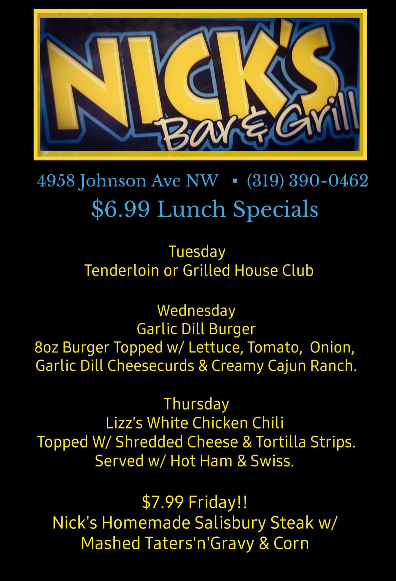 Nick's Bar & Grill 4958 Johnson Ave NW, Cedar Rapids
