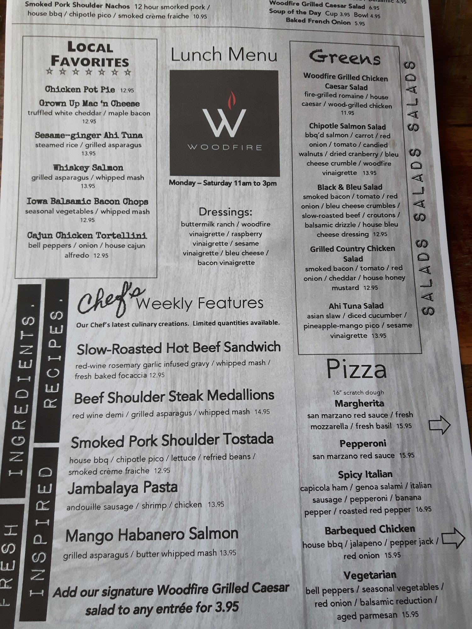 Woodfire Grill Menu