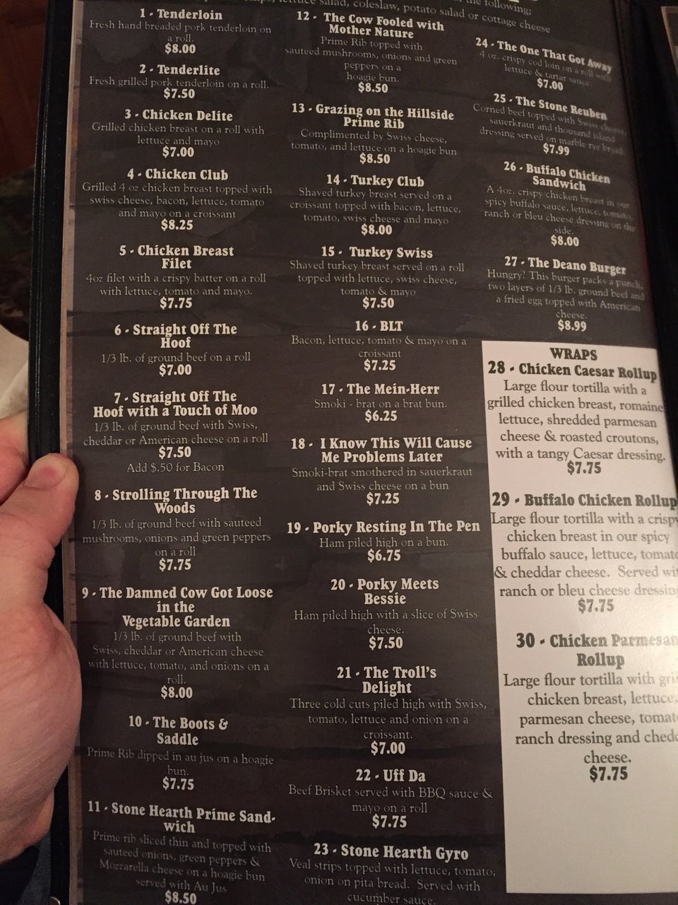 Stone Hearth Inn Restaurant Menu