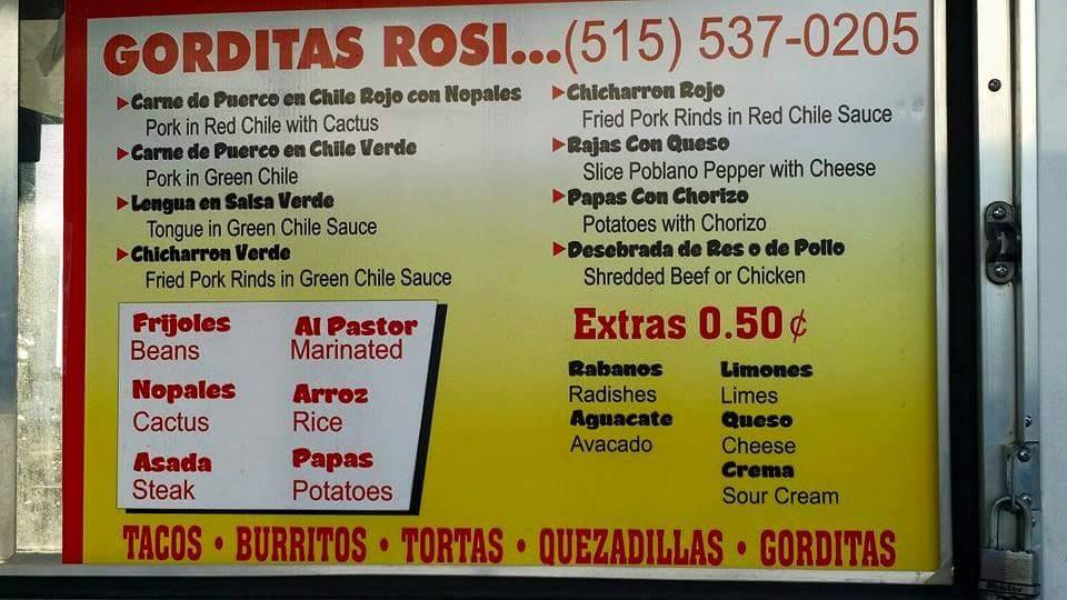 GORDITAS ROSI Menu