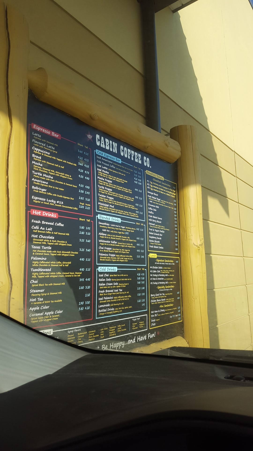 Cabin Coffee Company Menu