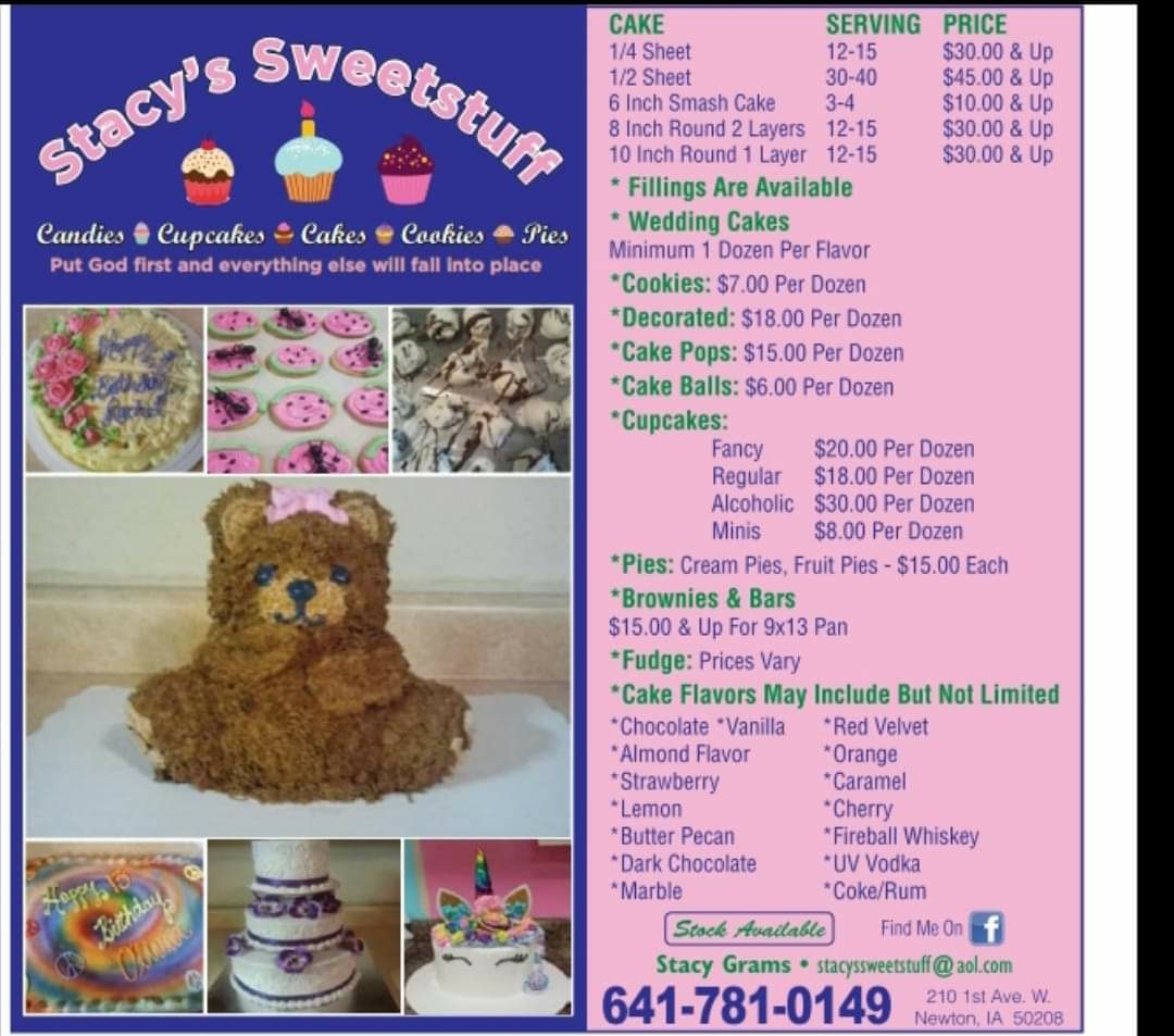 Stacy's Sweetstuff Menu