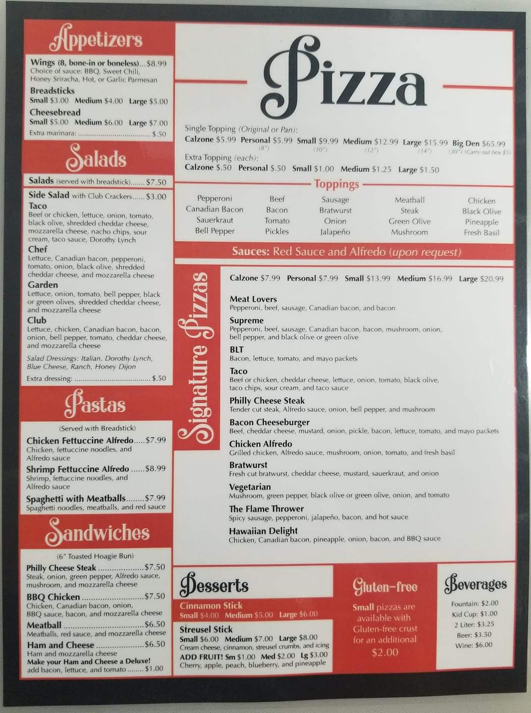 Pizza Den Menu