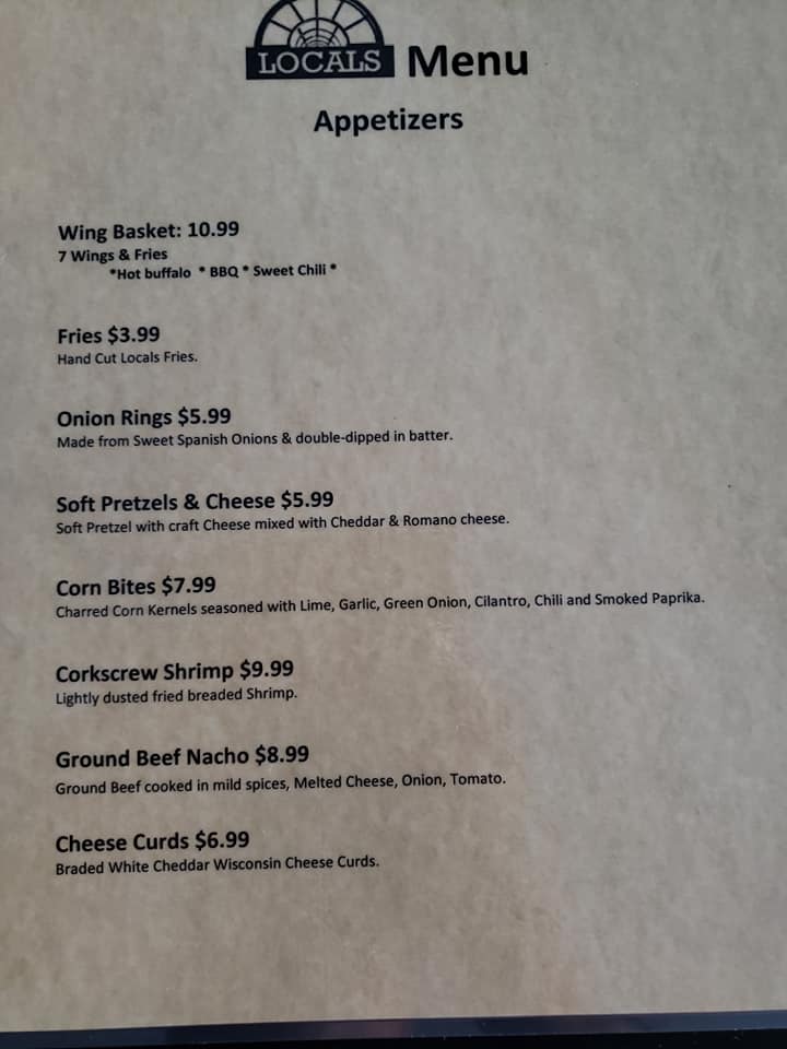 Locals Bar & Grill Menu