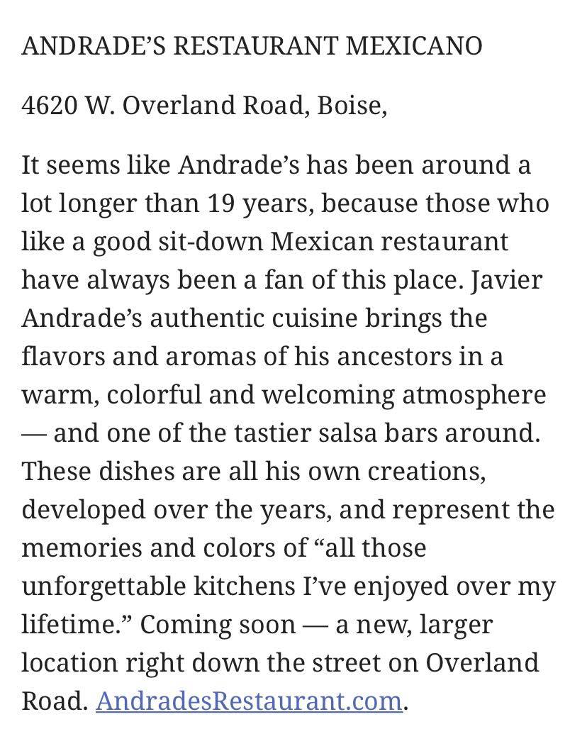 Andrade's Restaurante Mexicano 4620 W Overland Rd, Boise