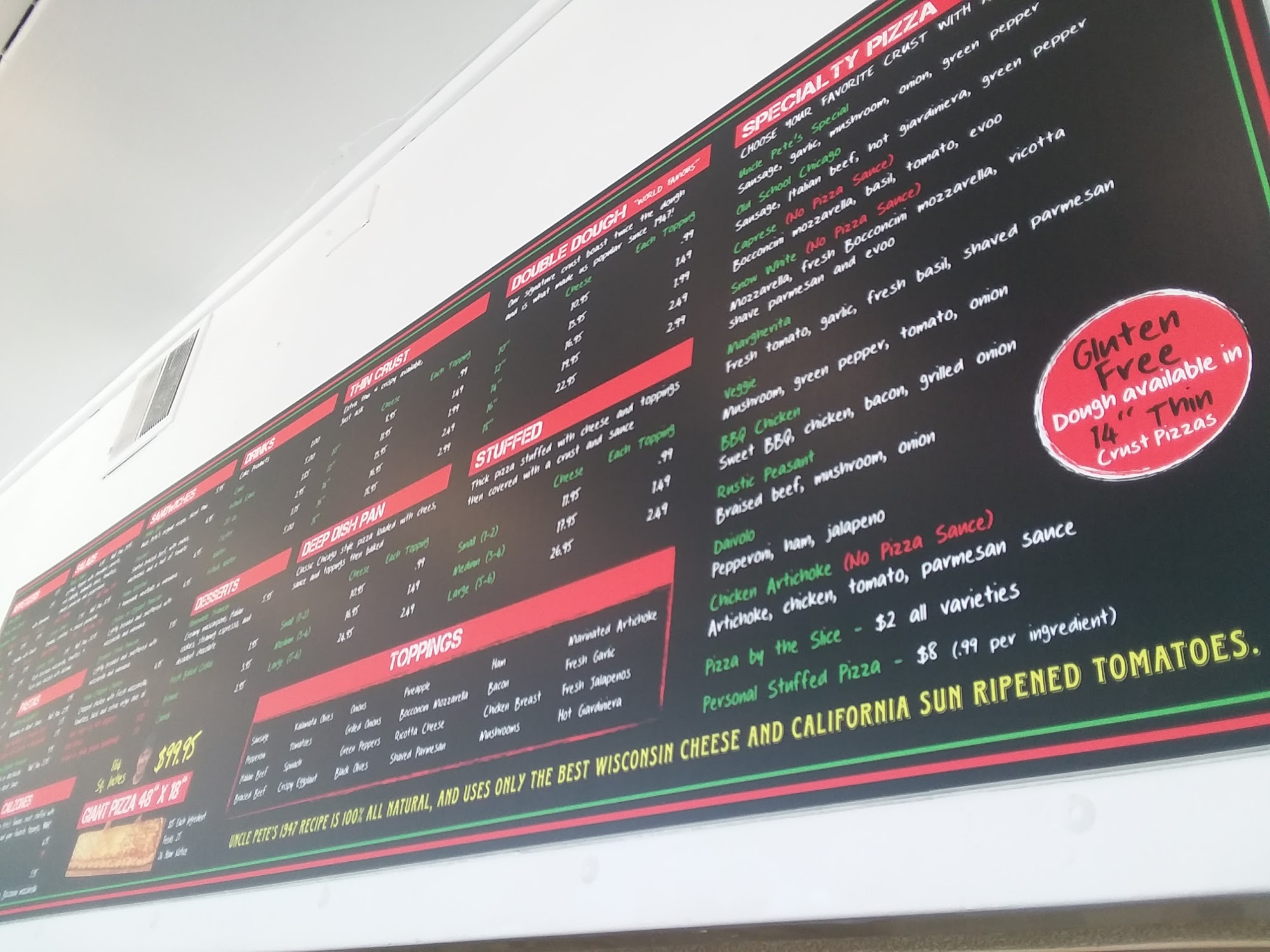 Uncle Pete's Pizza and El pollo giro Menu