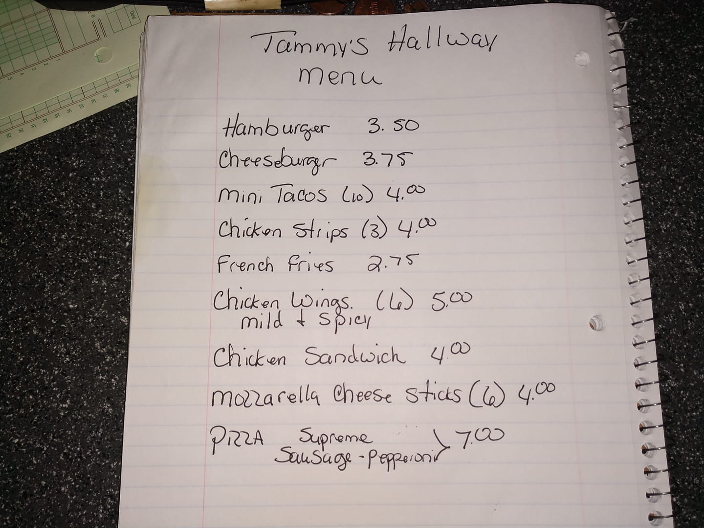 Tammys Hallway Menu