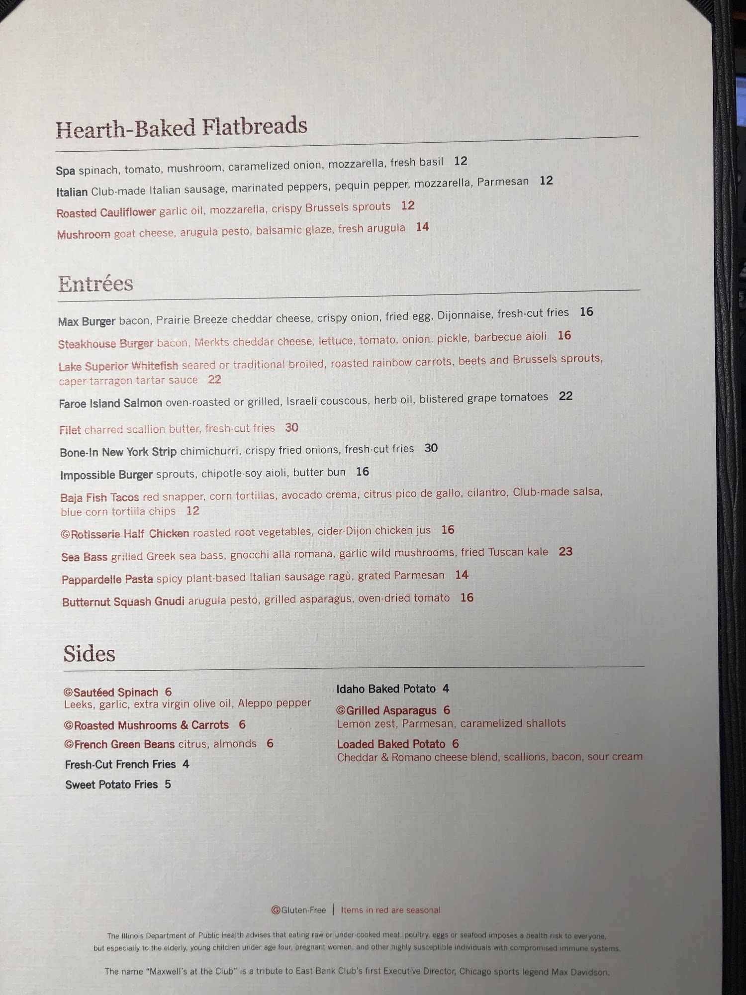 East Bank Club Carryout Menu