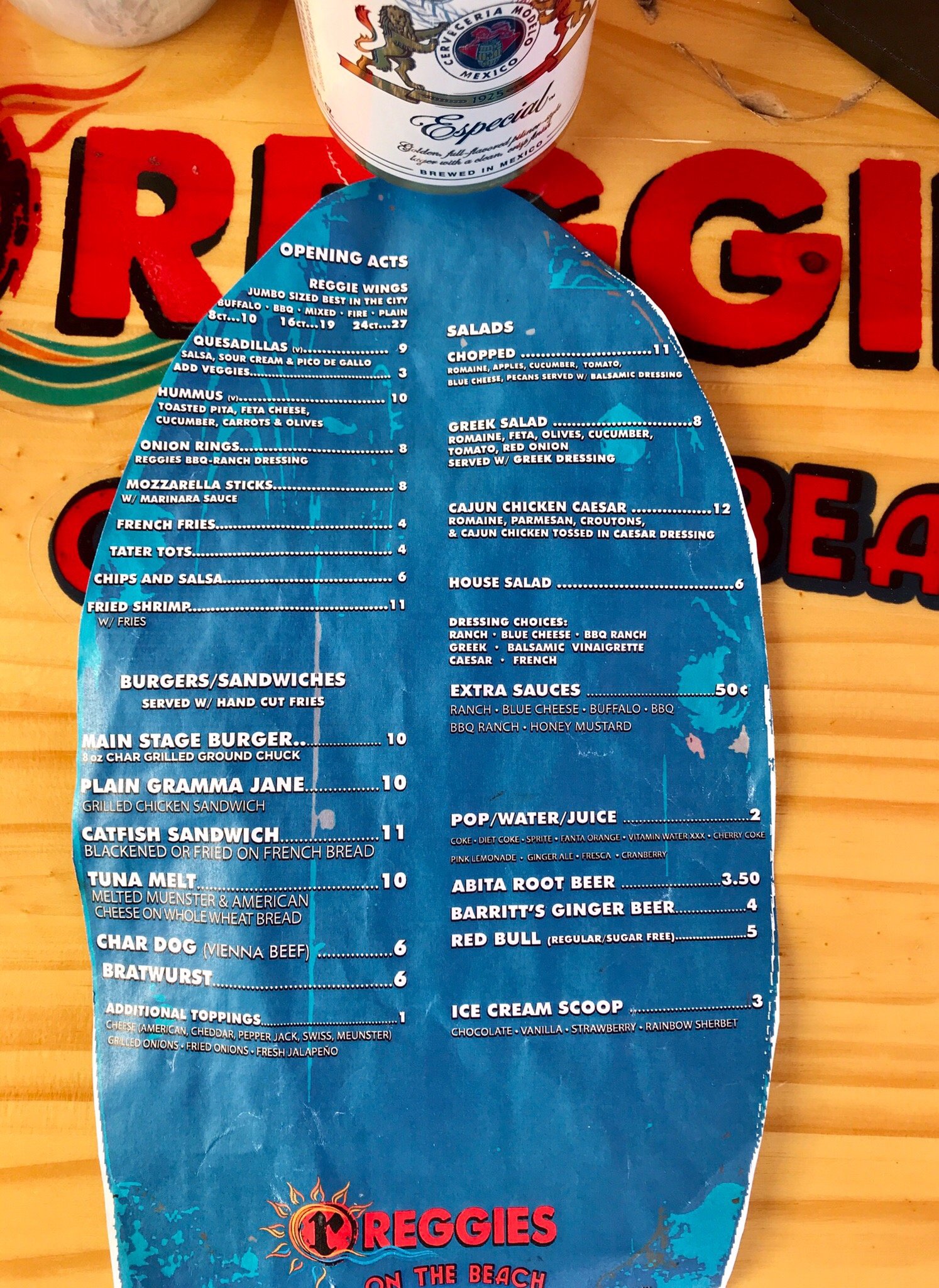 Reggies on the Beach Menu