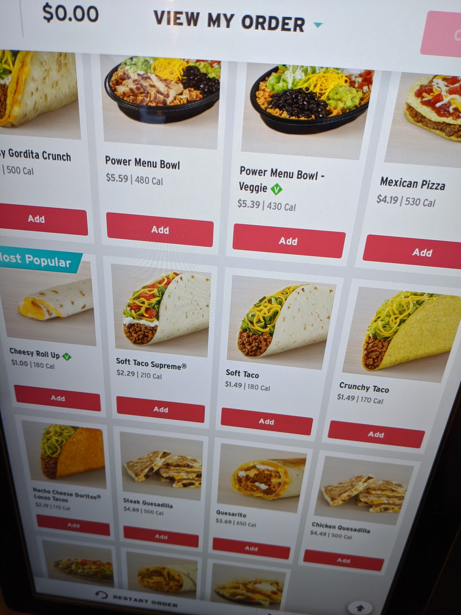 Taco Bell Cantina Menu