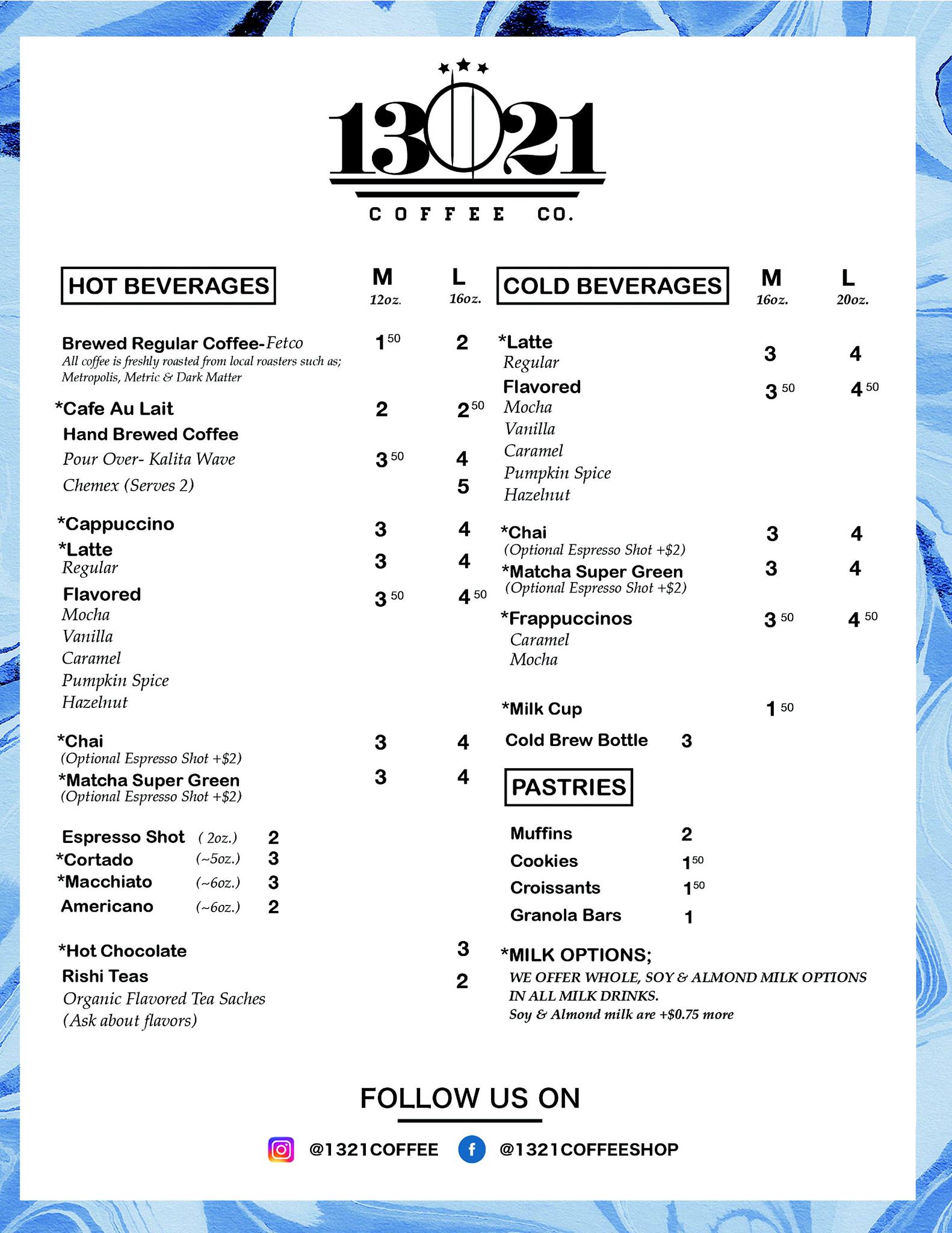 1321 Coffee Shop Menu
