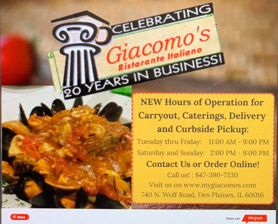 Giacomo's Ristorante Italiano 740 N Wolf Rd, Des Plaines