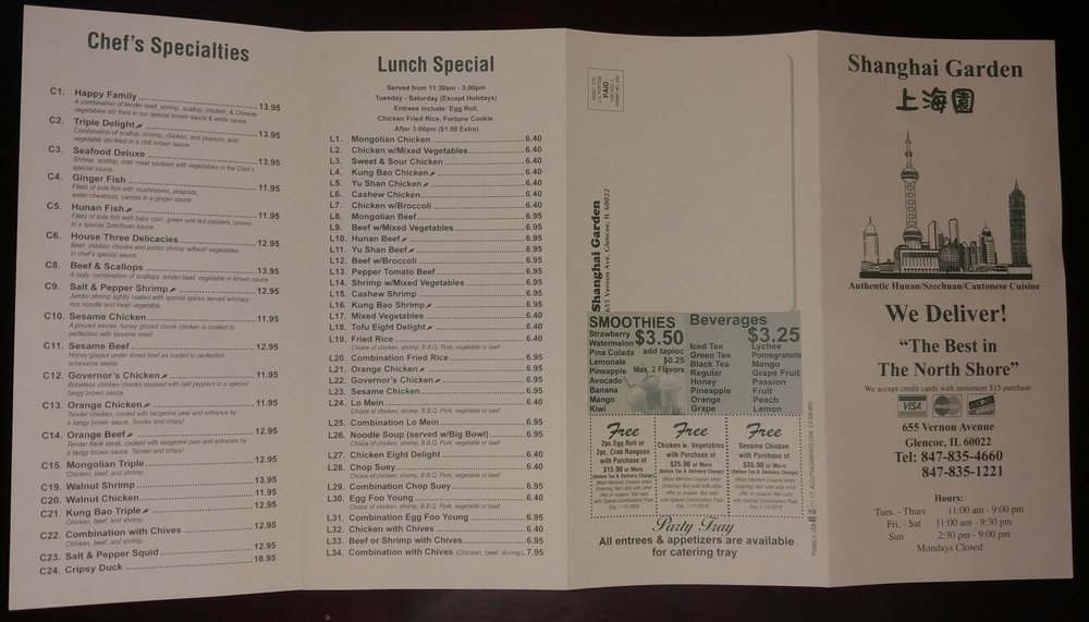 Shangai Garden Chinese Restaurant 655 Vernon Ave, Glencoe