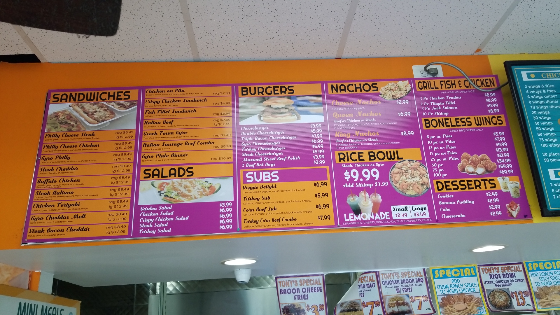 Tony's Philly Steak Menu