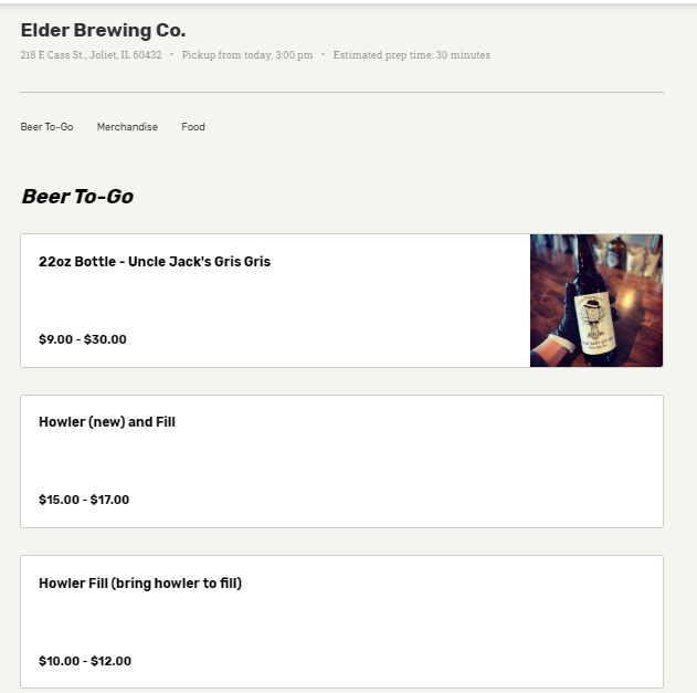 Elder Brewing Co. Menu