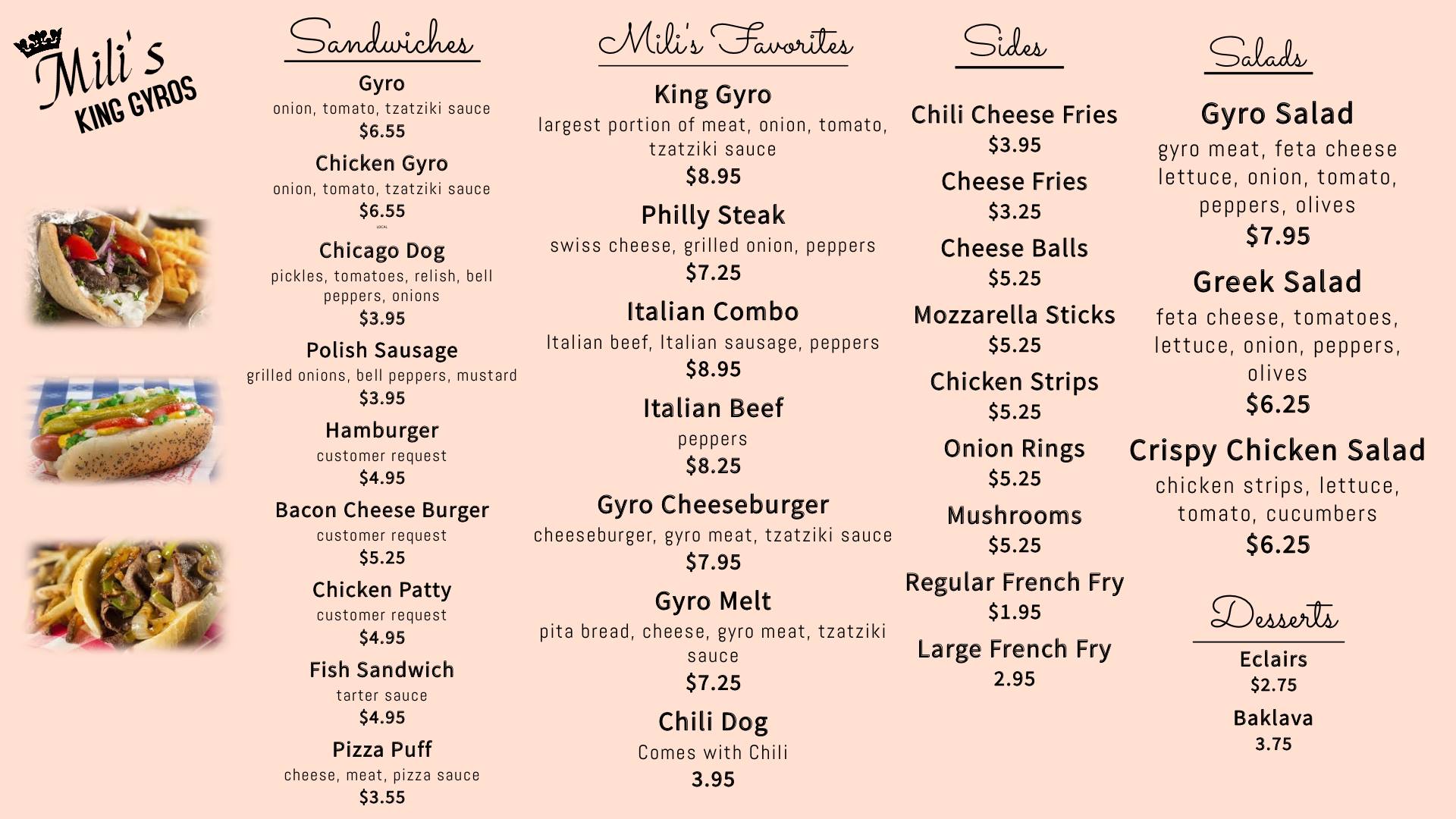 Mili's King Gyros Menu