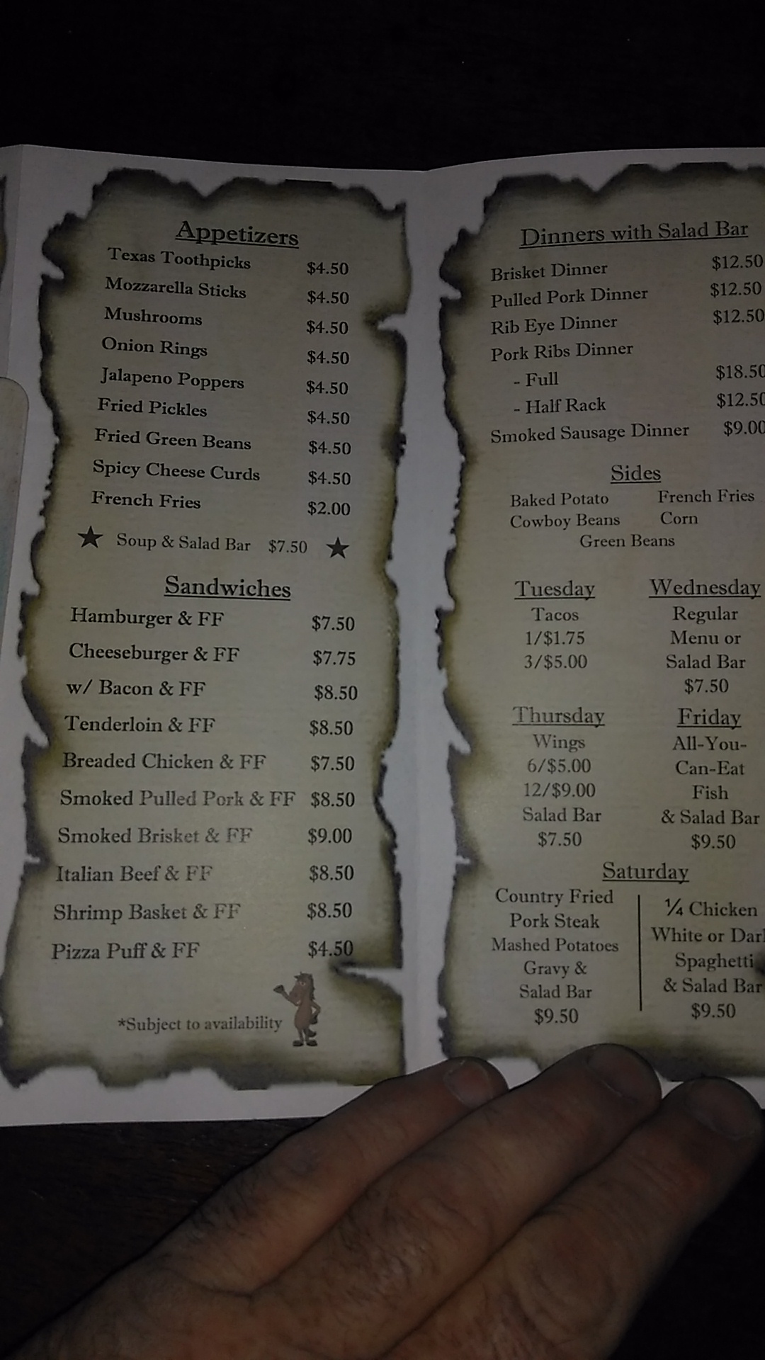 JD's 3 Menu