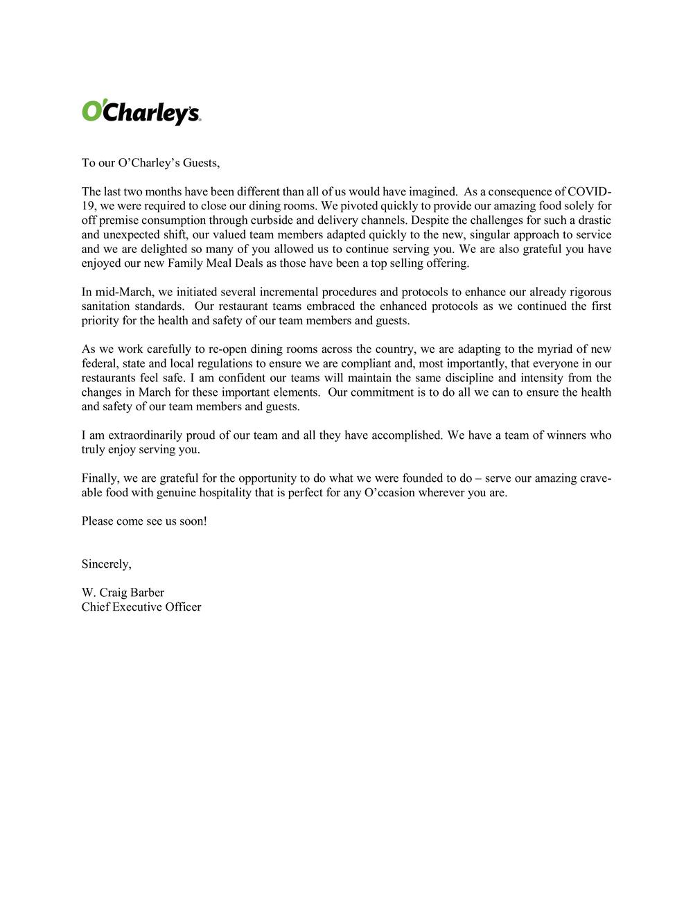 O'Charley’s Restaurant & Bar Menu