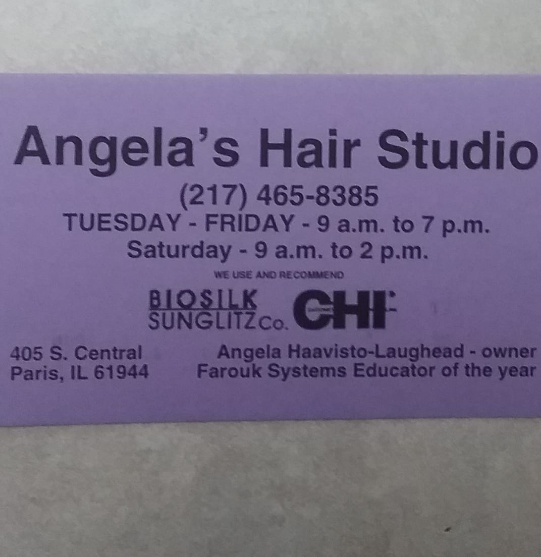 Angela's Hair Studio 405 S Central Ave, Paris Illinois 61944