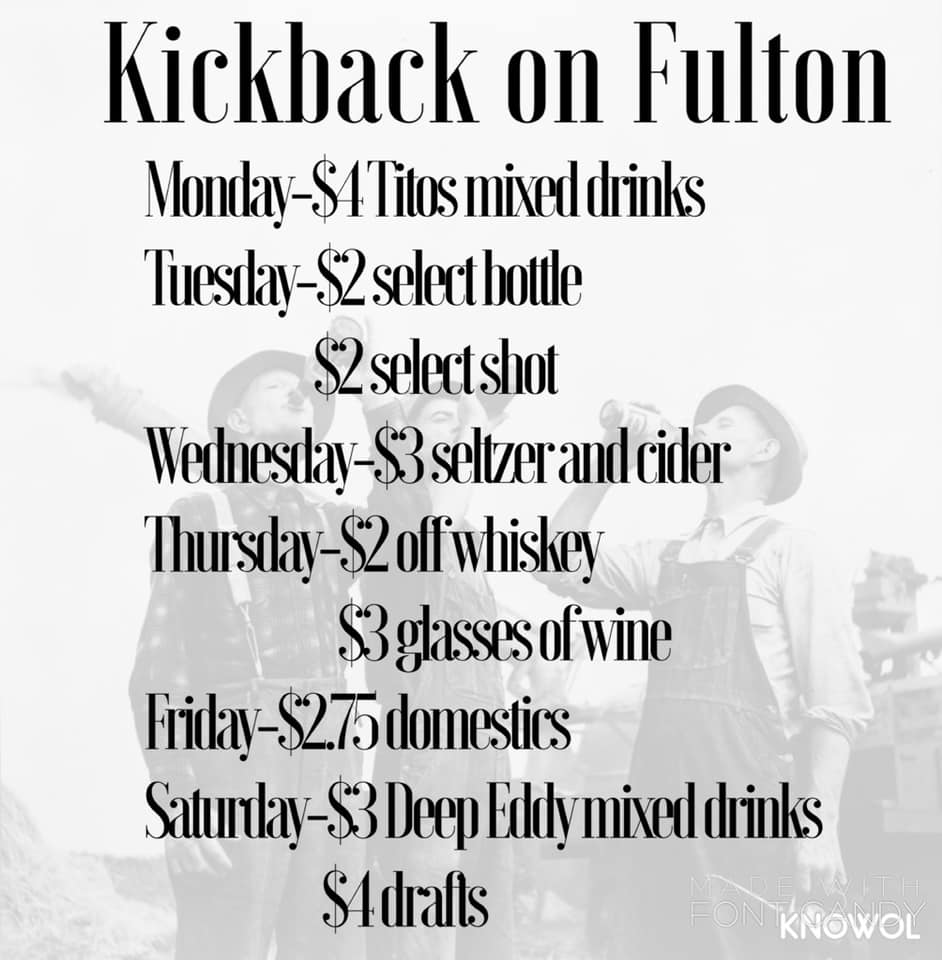 Kickback On Fulton Menu