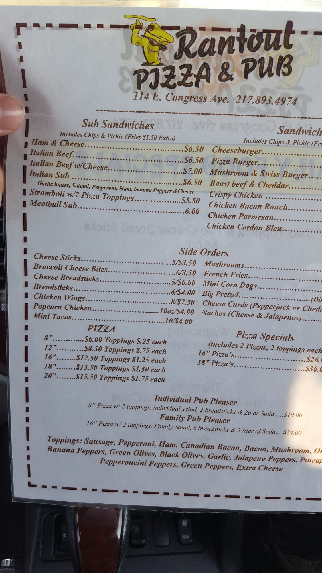 Rantoul Pub Menu