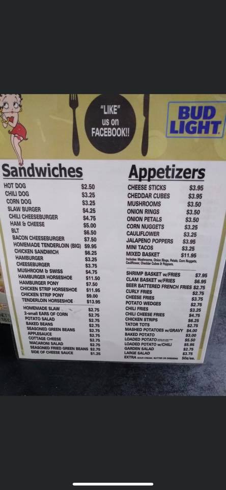 Betty's Rite Bank Bar and Grill Menu