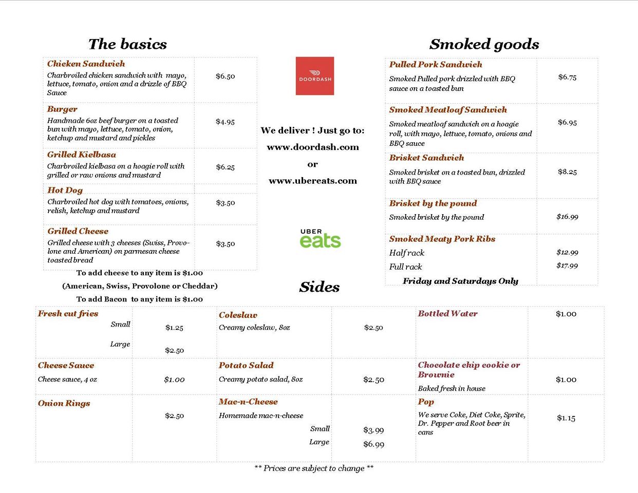 Johnny Q's Backyard BBQ Menu