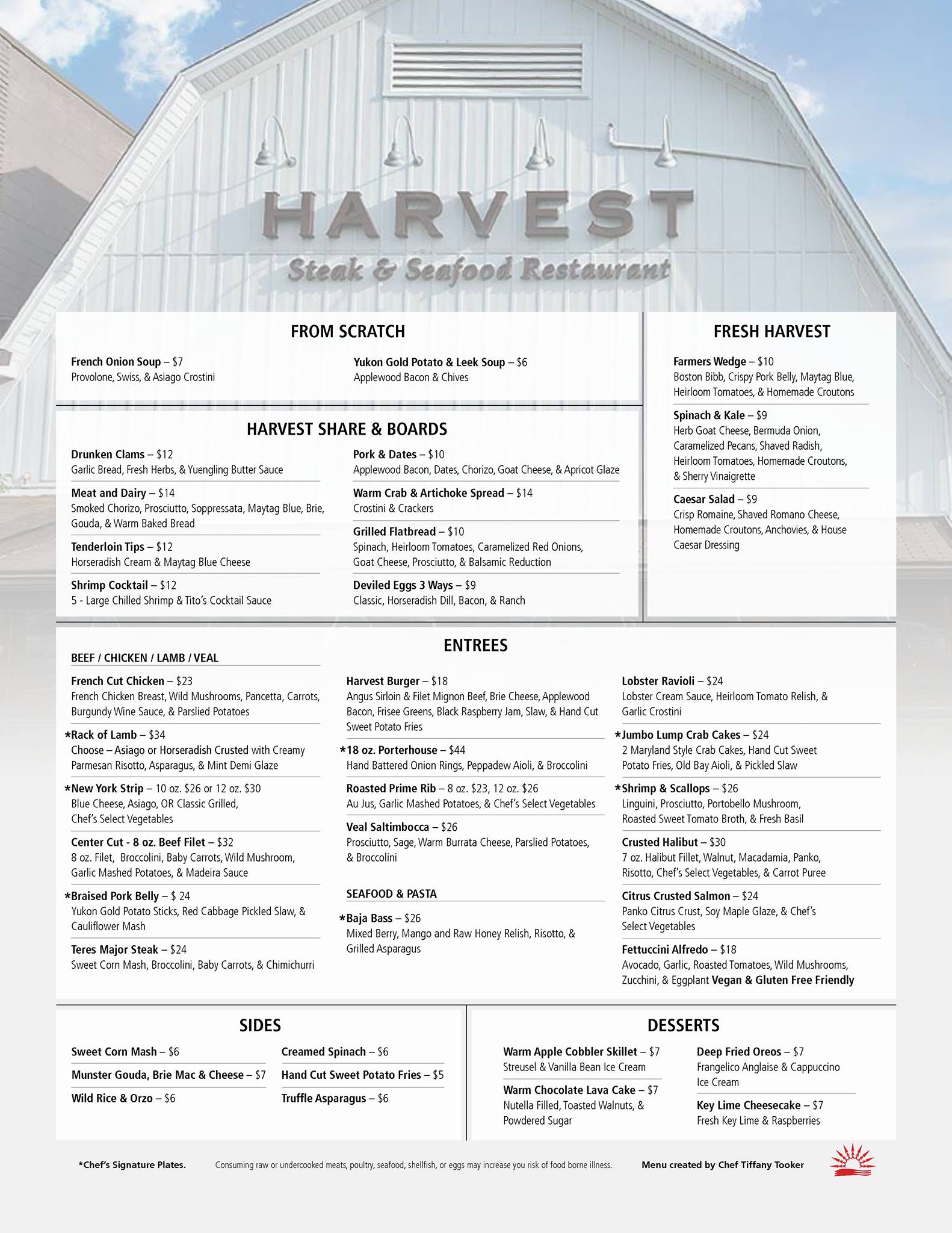 Harvest Restaurant Menu