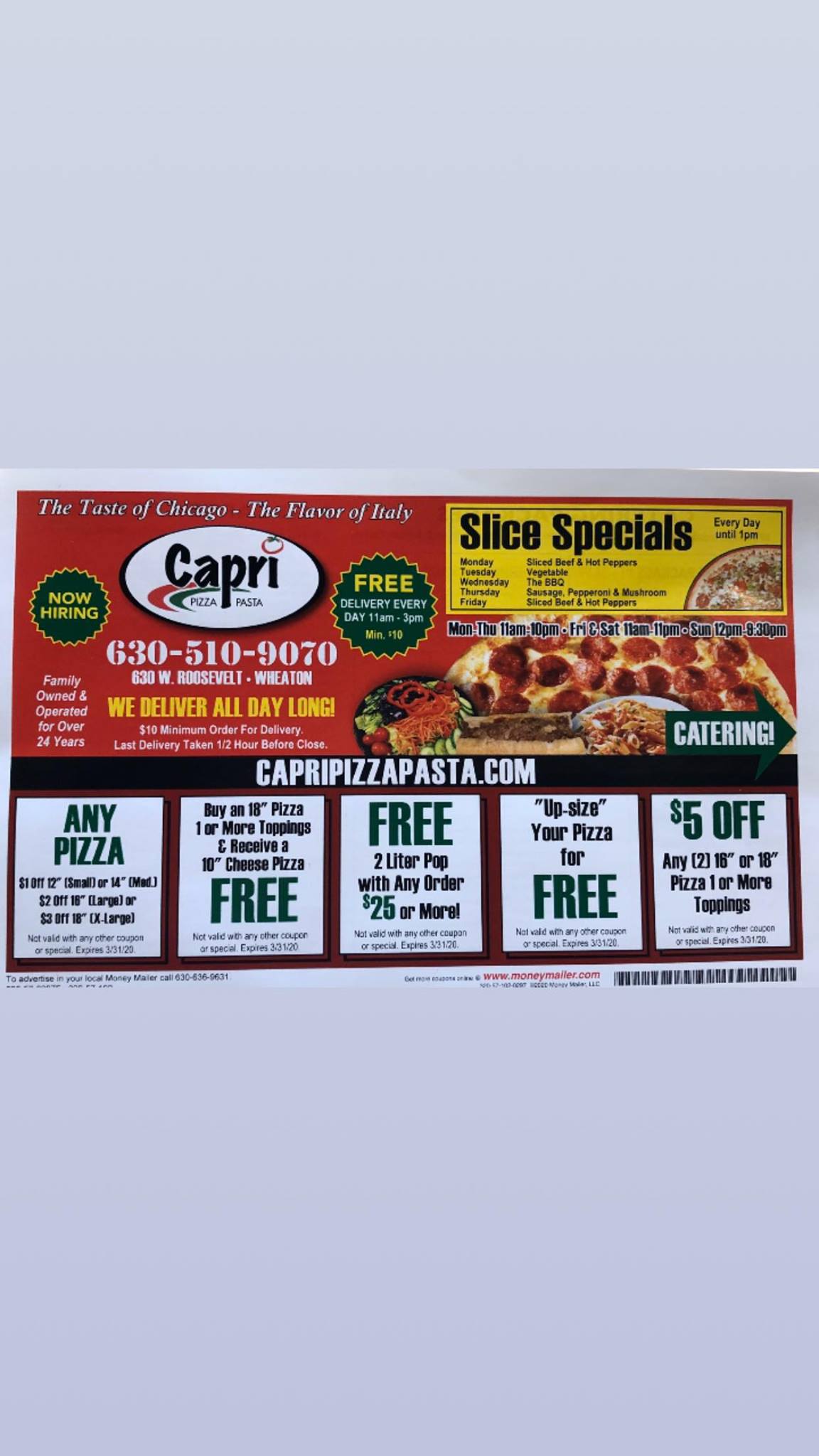 Capri Pizza & Pasta 630 Roosevelt Rd, Wheaton