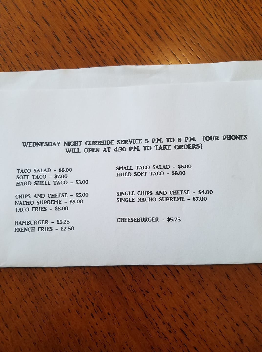 Triangle Bar & Grill LLC Menu