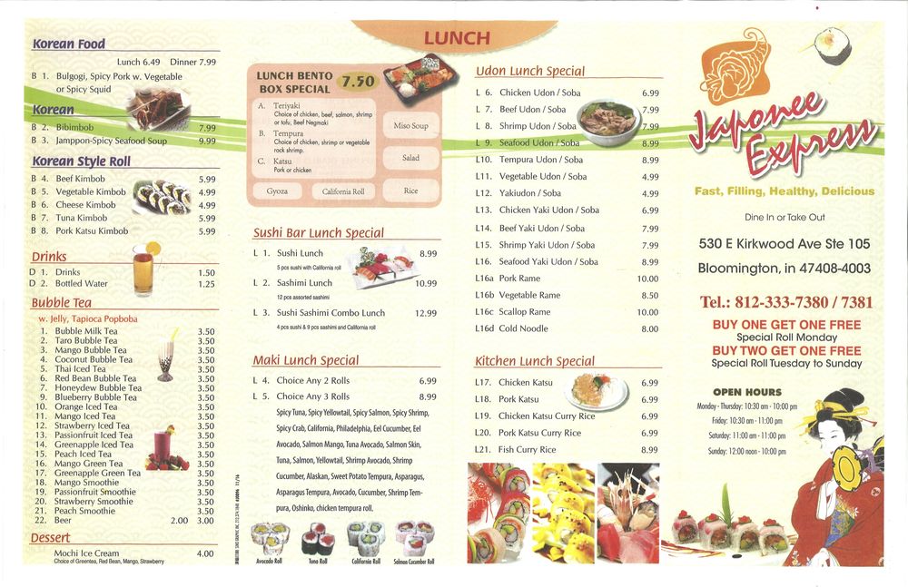 Japonee Express 530 E Kirkwood Ave #105, Bloomington