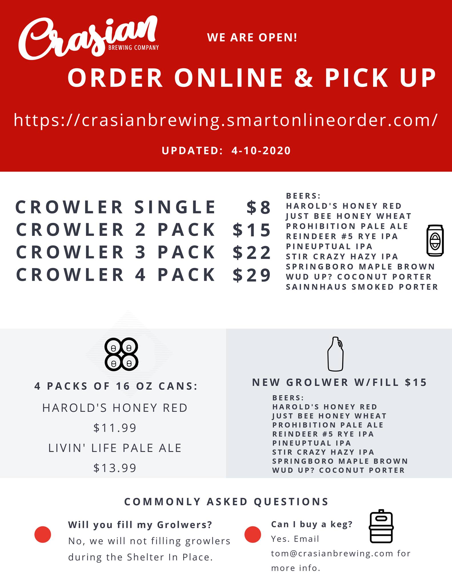 Crasian Brewing Company Menu