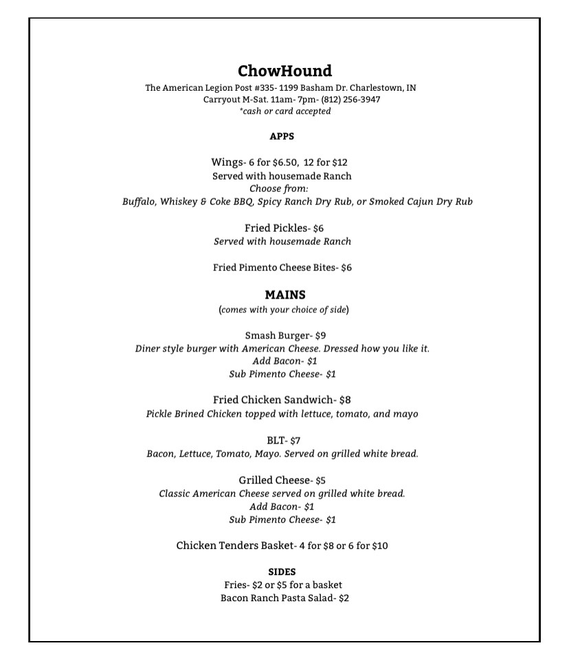 ChowHound Kitchen Menu