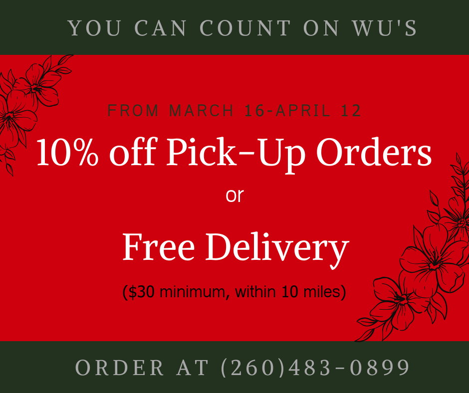 Wu's Fine Chinese Cuisine 4411 Coldwater Rd, Fort Wayne