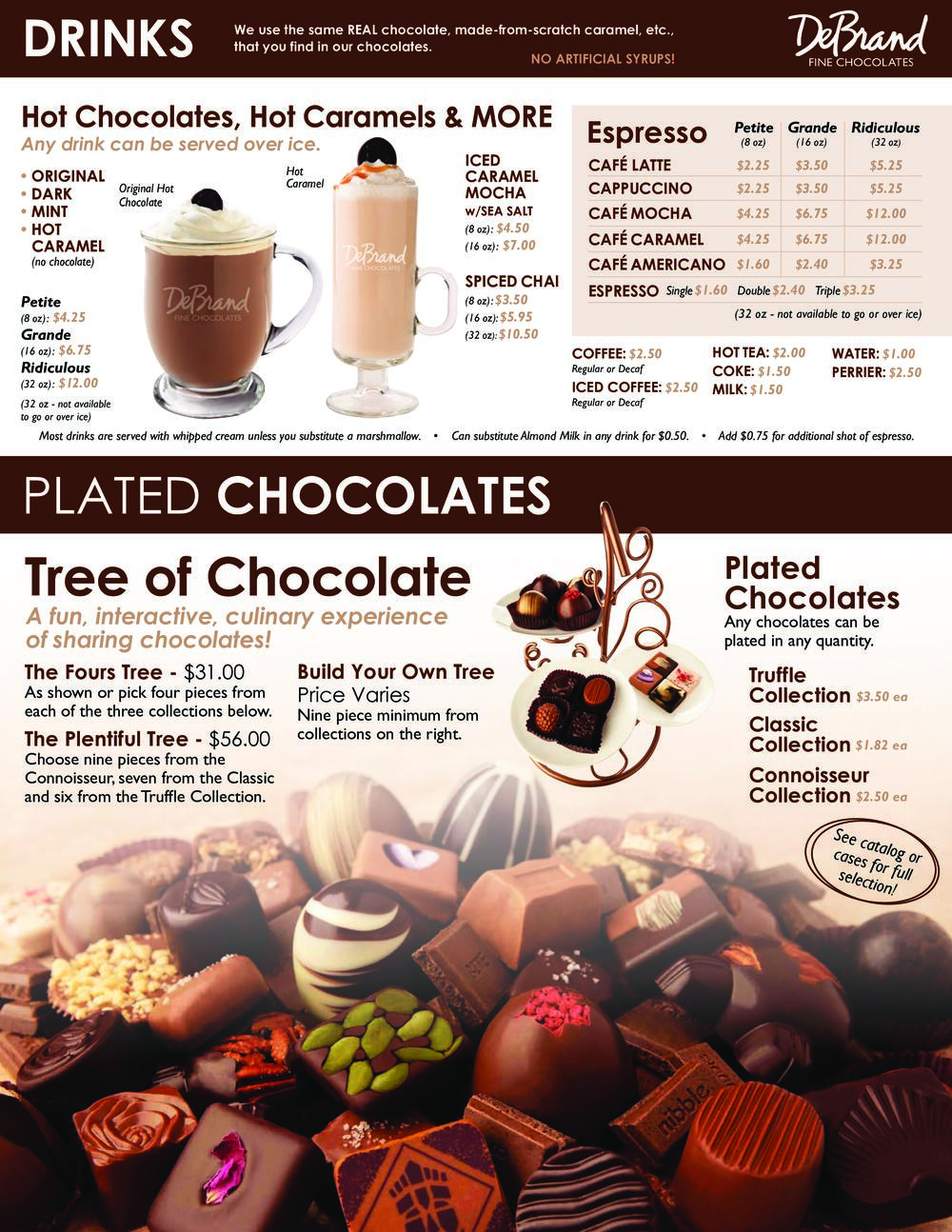 DeBrand Fine Chocolates Menu