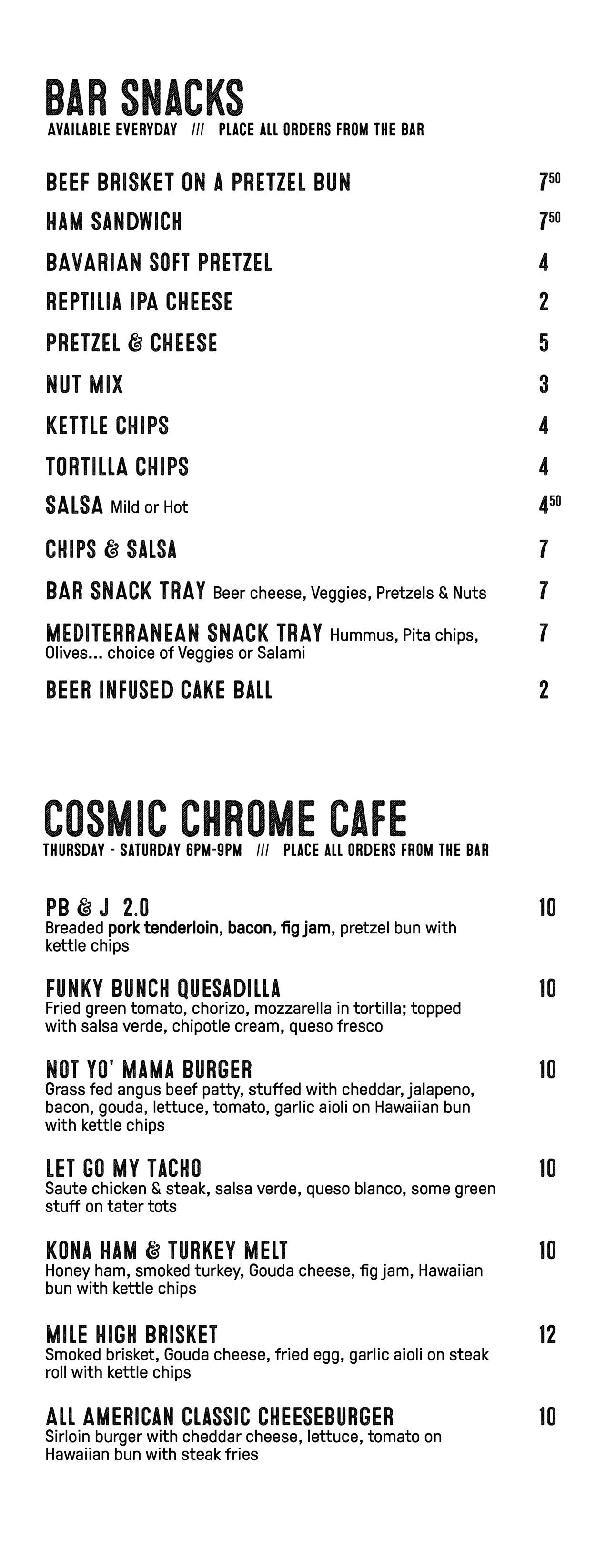 Pax Verum Brewing Company Menu