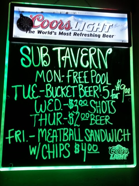 Sub Tavern Menu