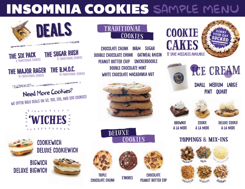 Insomnia Cookies Menu