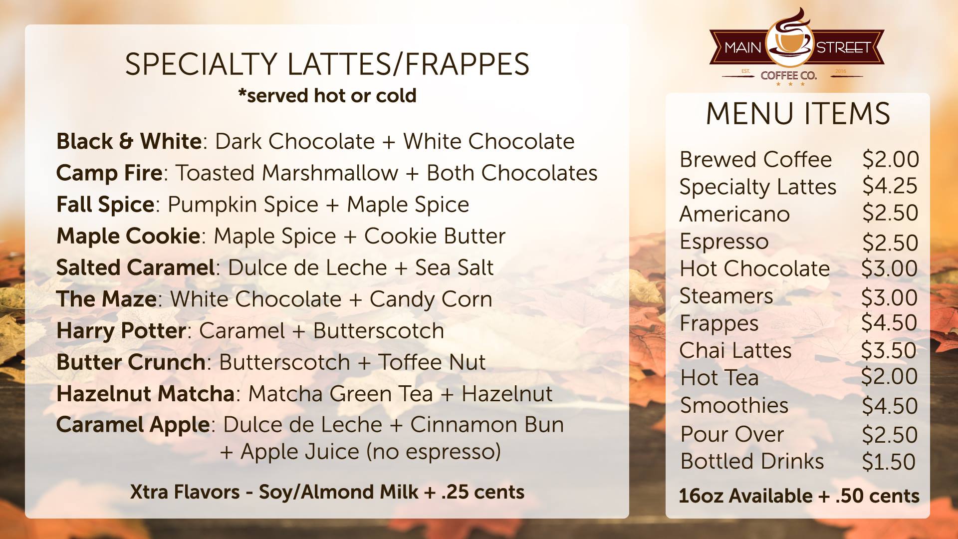 Main Street Coffee Co Menu